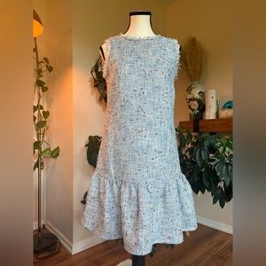 💖 Lover - Laundry by Shelli Segal Blue Tweed Shift Dress with Flounce Hem